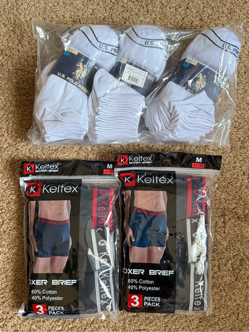Men’s Boxer Briefs 3-Pack with White Athletic Socks - Bundle